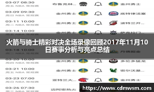 火箭与骑士精彩对决全场录像回顾2017年11月10日赛事分析与亮点总结